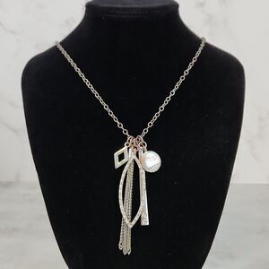 Lane Bryant Silver Tone Long Rustic Pendant Charm Necklace